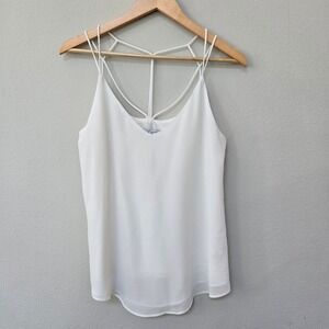 Naked Zebra Cami Tank Top Medium M White Strappy Cage Back V-Neck Chiffon Blouse